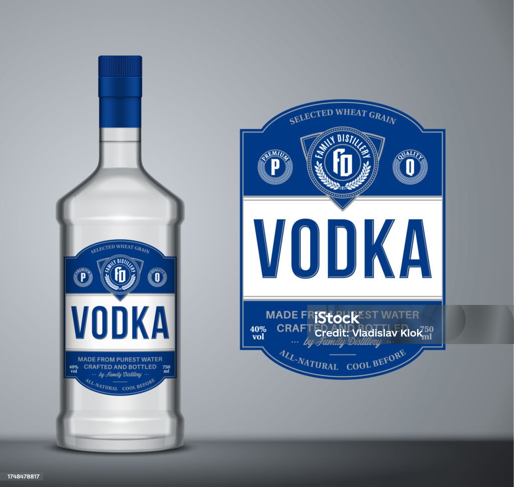 Vector Vodka Label Vodka Glass Bottle Mockup Stock Illustration vector-vodka-label-vodka-glass-bottle-mockup-stock-illustration