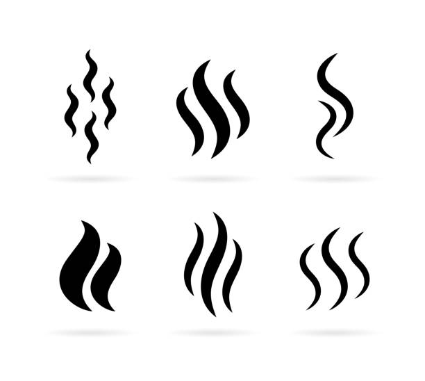 Odour scent vector icons, smoke mist symbols Odour scent vector icons, smoke mist symbols on white background scent container stock illustrations