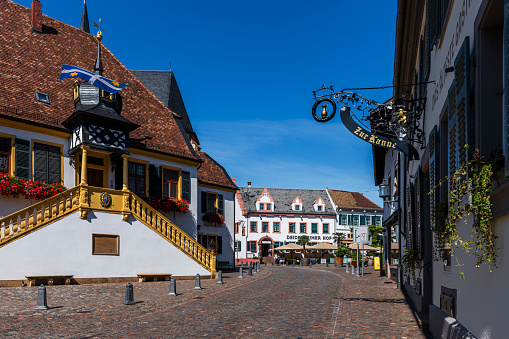 Deidesheim, Germany - September 02, 2023: Famous restaurant Deidesheimer Hof in Deidesheim in Rhineland-Palatinate in Germany.