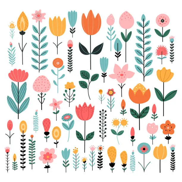 Vector illustration of Vector illustration set of simple flowers.