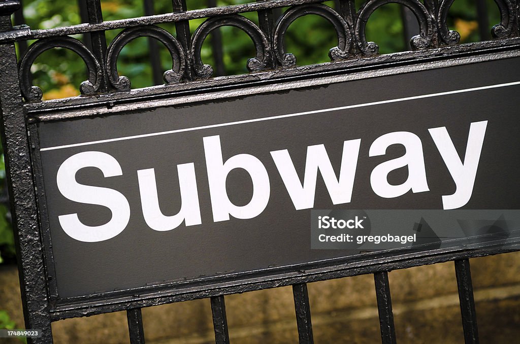 Subway sign at entrance to station in New York City Subway sign at entrance to station in New York City. Bryant Park Stock Photo