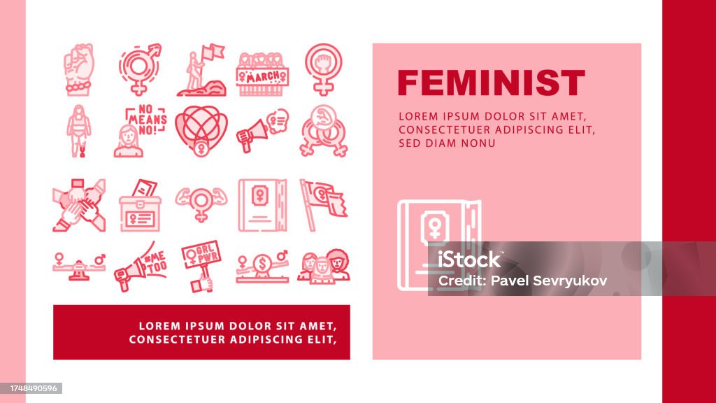 Header Signage Woman Feminist Female Women Landing Header Vector Stock Illustration ...