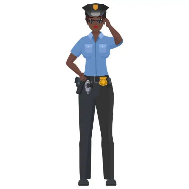 Vector illustration of Black police woman wearing sunglasses