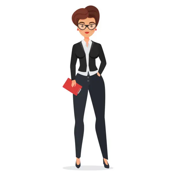 Vector illustration of Intelligent elegant business woman with clipboard