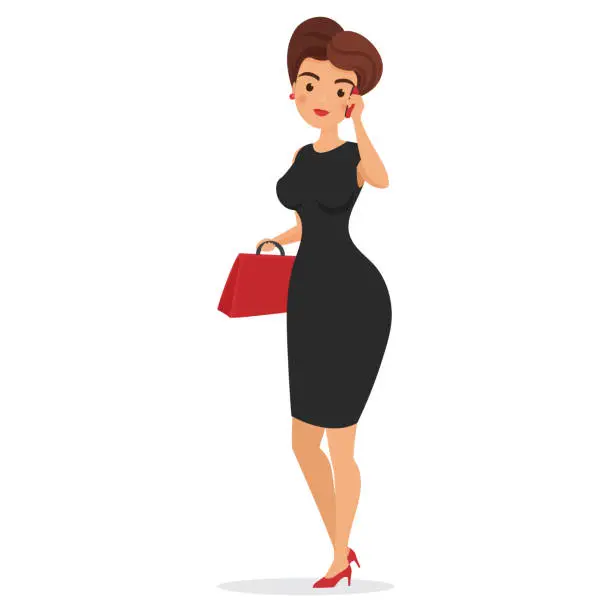 Vector illustration of Business woman in elegant black dress