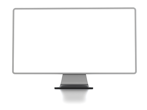 Modern thin frame computer monitor mockup on white background