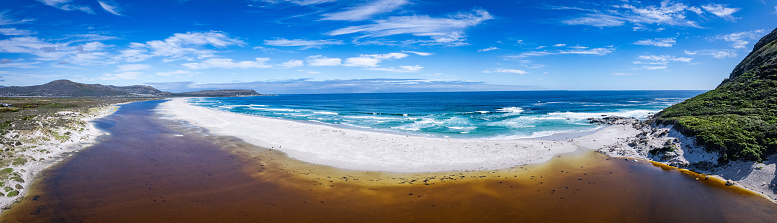 Aerial view of Noordhoek Long Beach in Cape Town, South Africa, africa