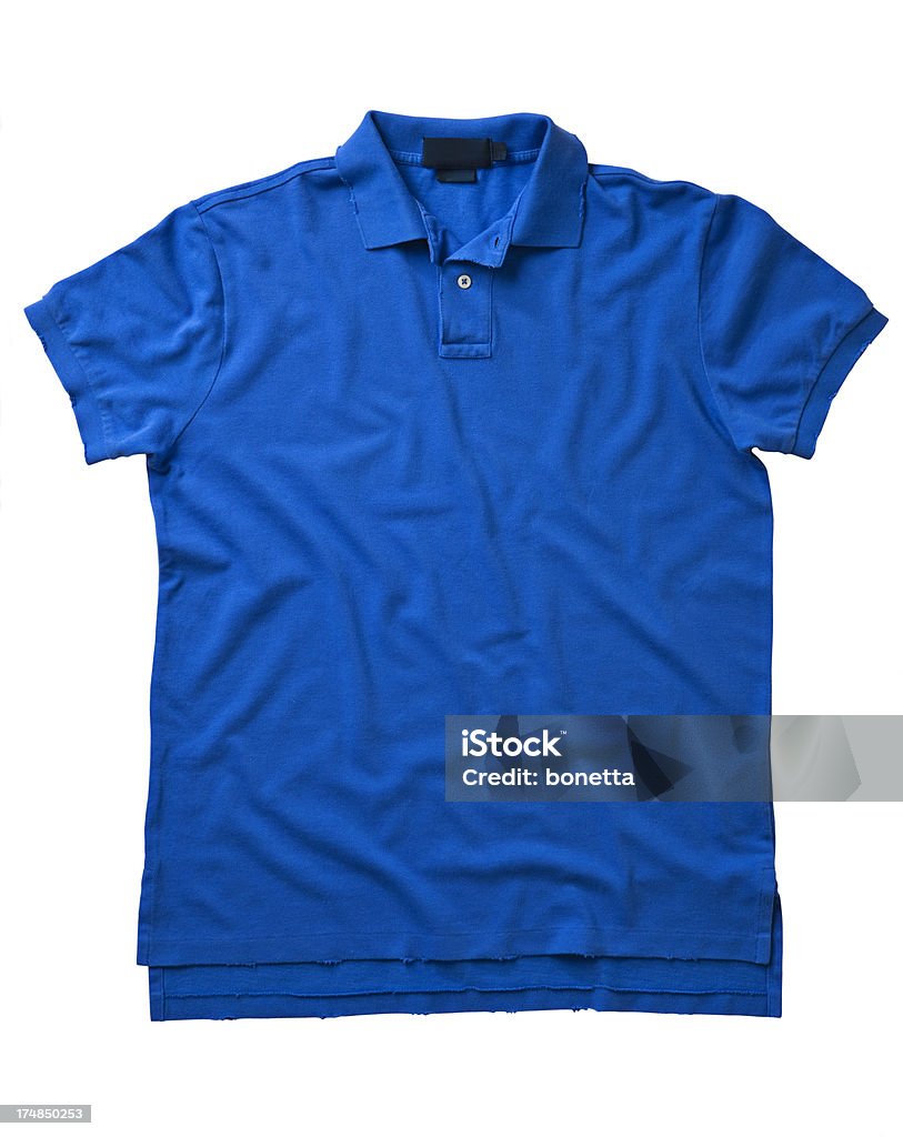 Front of a clean blue polo T-Shirt Front of a clean blue polo T-Shirt (isolated with clipping path over white background) Blue Stock Photo
