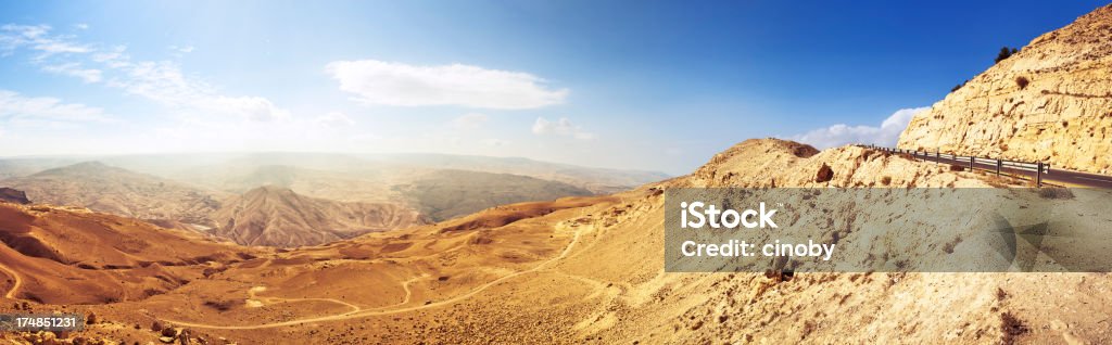 Panorama of Wadi Al Mujib Valley / Jordan Stitched Panorama of Wadi Al Mujib Valley / Jordan Arid Climate Stock Photo