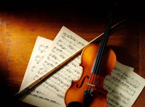 istock Sheet Music with a Wooden Violin and Bow 174851431