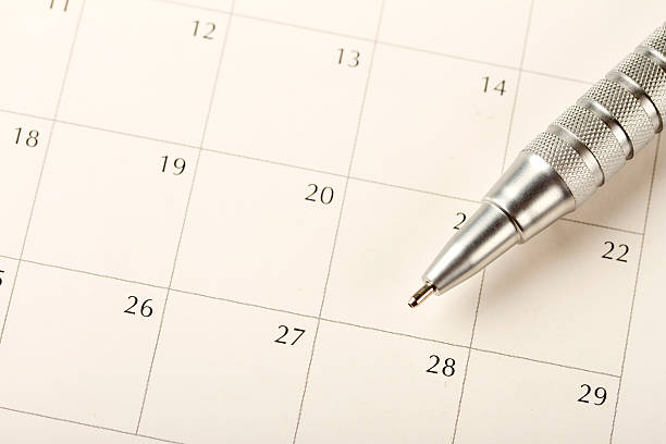 istock Pen sitting on a blank calendar 174852537
