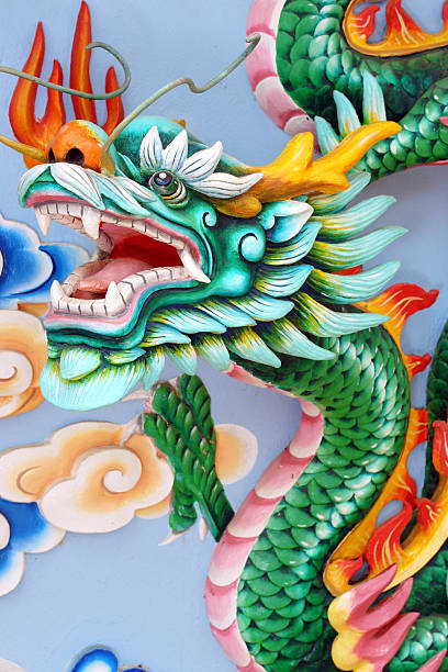 istock Green Dragon Sculpture at Chinese Temple 174853265