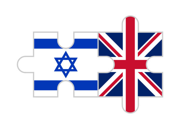 illustrations, cliparts, dessins animés et icônes de pièces de puzzle des drapeaux d’israël et du royaume-uni. illustration vectorielle isolée sur fond blanc - puzzle europe jigsaw piece flag