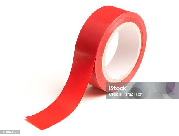 Red Tape Isolated On White Stock Photo - Download Image Now - Rolled Up, Tied Up In Red Tape, Adhesive Tape