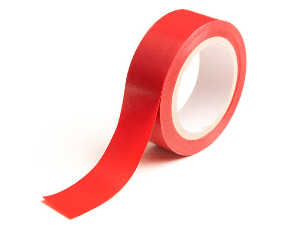 fita vermelha isolado sobre branco - red tape adhesive tape red bureaucracy imagens e fotografias de stock