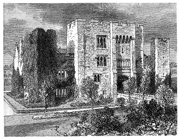 Hever Castle "Hever Castle, near Edenbridge, Kent, England. Once home to Anne Boleyn, the second wife of Henry VIII, Hever was built in the 13th century and has had other later alterations made to it. It is now a major tourist attraction. Engraving from Harperaas Magazine, August 1878." Hever Castle stock illustrations