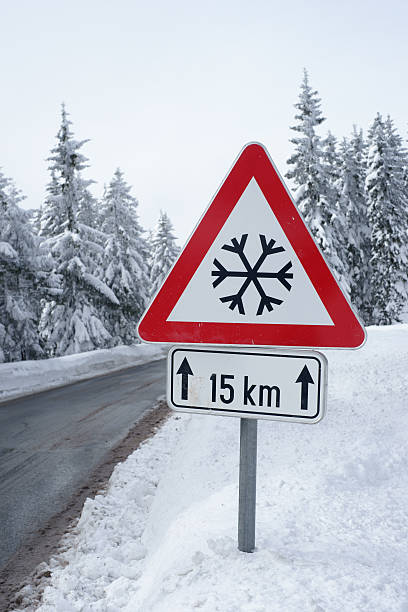 istock Road in winter with traffic sign - vertical 174854984