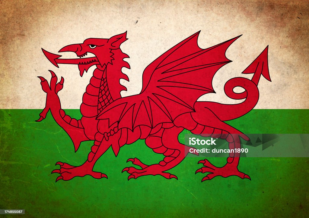 Bandeira de Grunge do País de Gales - Ilustração de Bandeira Galesa royalty-free