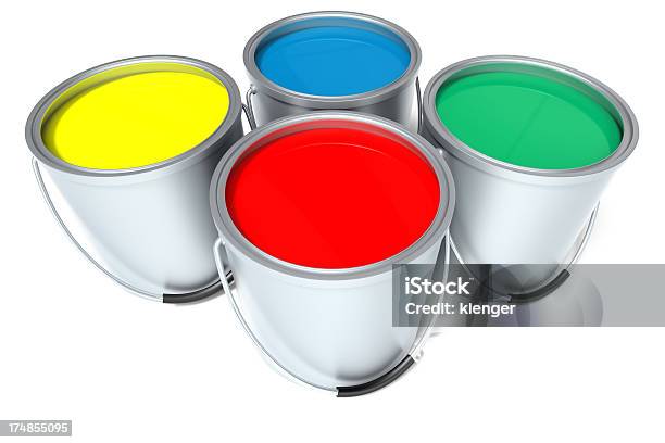 Paint Cans Foto de stock y más banco de imágenes de Amarillo - Color - Amarillo - Color, Arte, Arte y artesanía