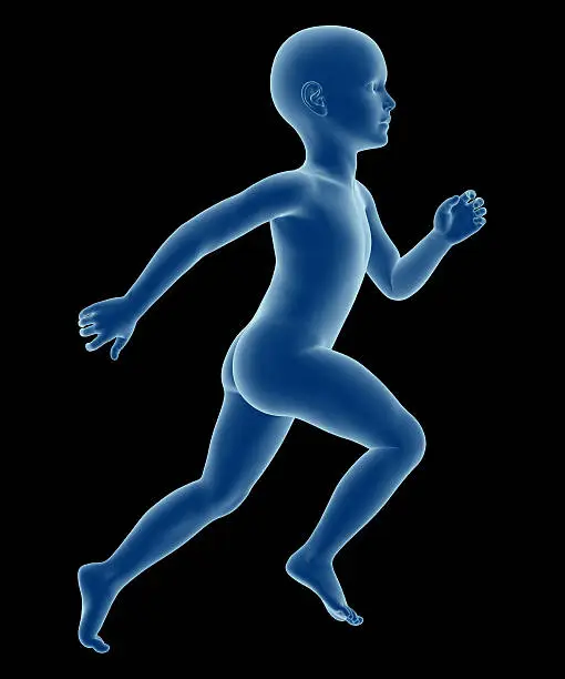 Photo of Human body of a child for study, running