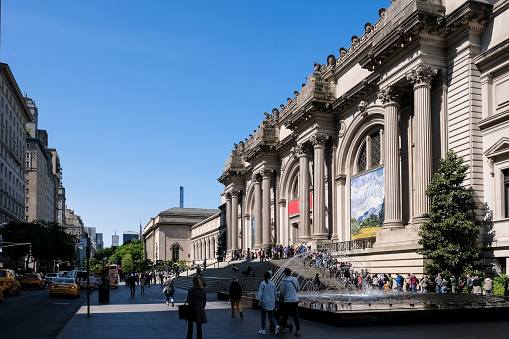 New York – May 18, 2023 – View of the Metropolitan Museum of Art, 'the Met,' in New York City. Founded in 1870, it's the largest art museum in the Americas, with a mission to bring art and education to the American people. It's the third most visited U.S. museum