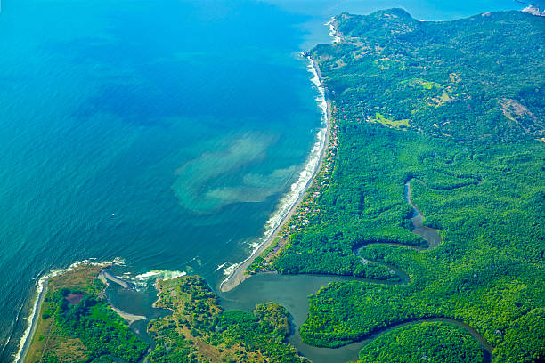 Aerial: Coastline of Costa Rica The coastline of Costa RicaClick here to view my other Tropical and Beach images estuary stock pictures, royalty-free photos & images