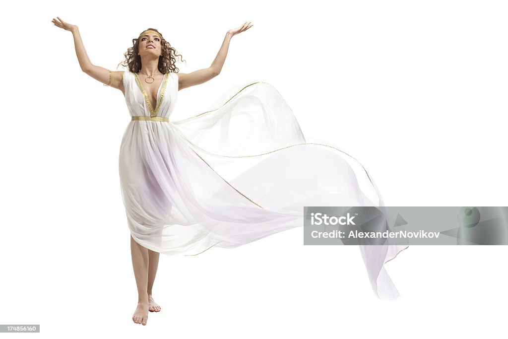 Серия: Классической греческой богини в Туника поднимая руки - Стоковые фото Богини роялти-фри