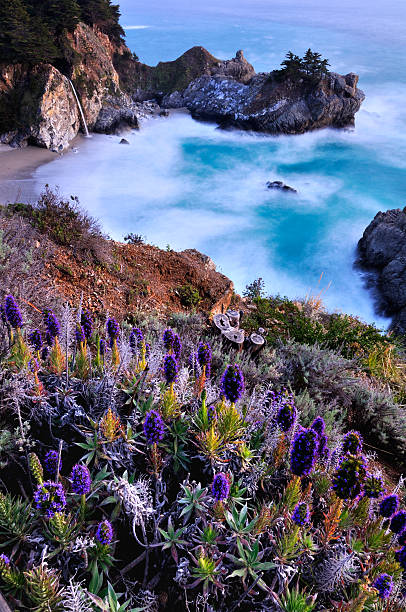 Twilight landscape of Big Sur McWay Falls stock photo