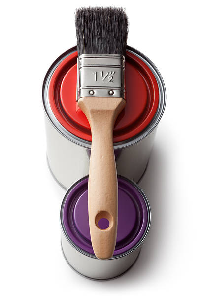 istock Paint: Red, Purple and Paintbrush Isolated on White Background 174856465