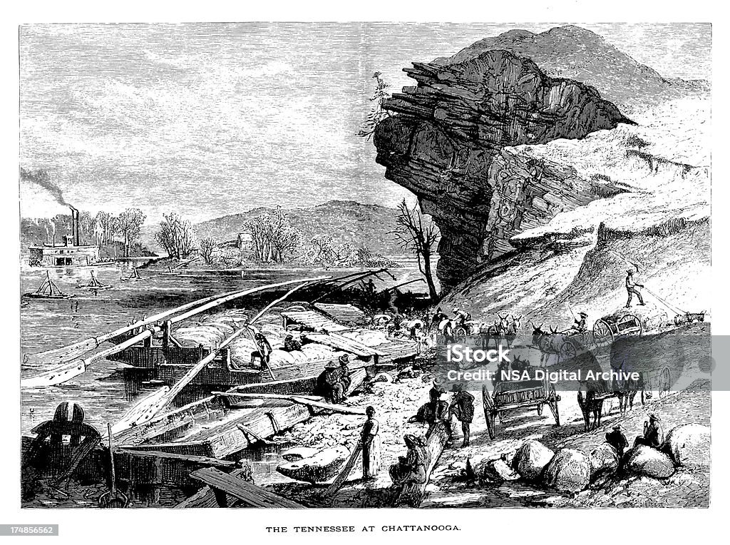 Il corso del fiume Tennessee River, a Chattanooga - Illustrazione stock royalty-free di Acqua