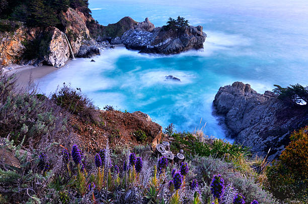 Twilight landscape of Big Sur McWay Falls stock photo