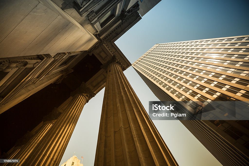 Corporate finance buildings Business and financial district in a city with pillars Banking Stock Photo