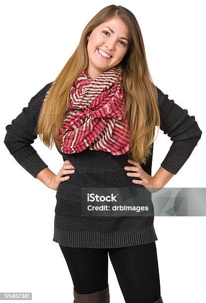 Happy Young Woman With Hands On Hips Stock Photo - Download Image Now - 18-19 Years, 20-24 Years, 20-29 Years