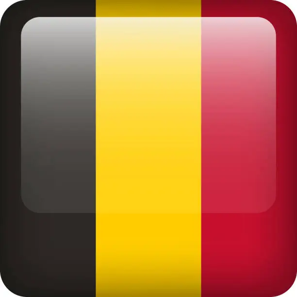 Vector illustration of Belgium flag button. Square emblem of Belgium. Vector Belgian flag, symbol. Colors and proportion correctly.