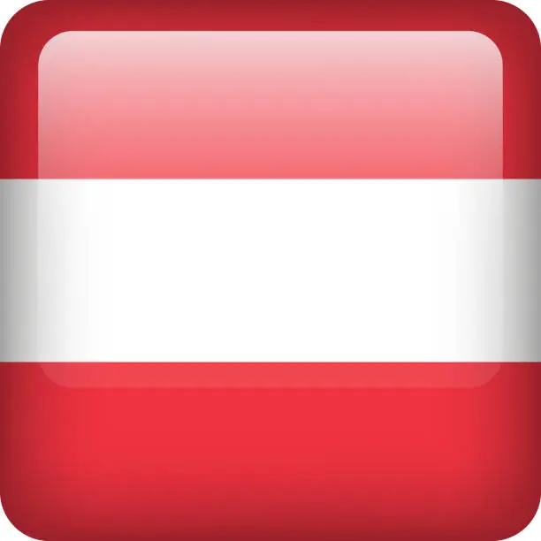 Vector illustration of Austria flag button. Square emblem of Austria. Vector Austrian flag, symbol. Colors and proportion correctly.