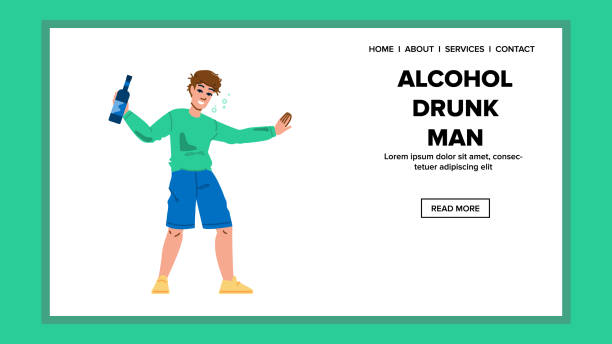 illustrazioni stock, clip art, cartoni animati e icone di tendenza di vettore dell'uomo ubriaco dell'alcool ic - alcoholism drunk hangover grief