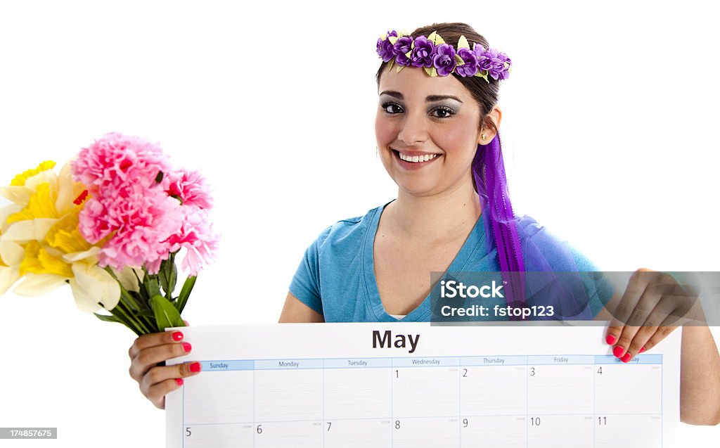時間：雌履いてリースに多額のカレンダーや花 - 1人のロイヤリティフリーストックフォト