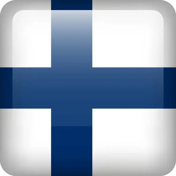 Vector illustration of Finland flag button. Square emblem of Finland. Vector Finnish flag, symbol. Colors and proportion correctly.
