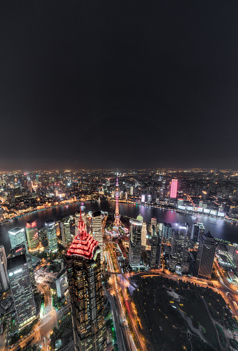 Aerial View of Shanghai Cityscape at Night.