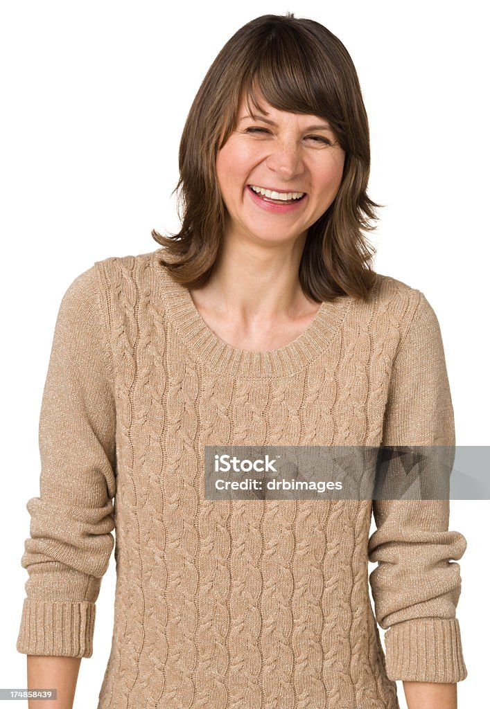 Laughing Woman Waist Up Portrait Portrait of a woman on a white background. Cut Out Stock Photo