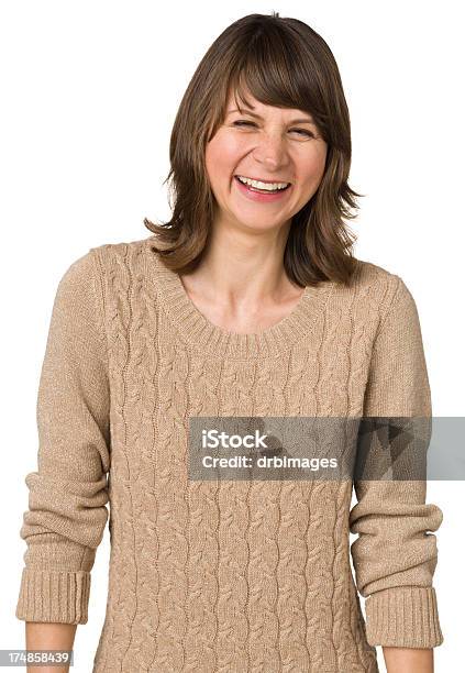 Laughing Woman Waist Up Portrait Stock Photo - Download Image Now - Cut Out, Women, 35-39 Years