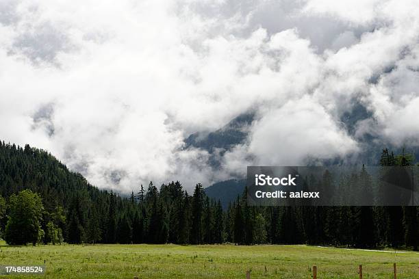 Paesaggio Alpino Prato E Cielo Romantico Mountain Peaks - Fotografie stock e altre immagini di Alpi
