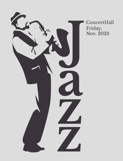 jazz saxophonist black and white poster. Advertisement of a postcard of a musical event. Vector flat illustration jazz saxophonist black and white poster. Advertisement of a postcard of a musical event. Vector flat illustration contra bassoon stock illustrations