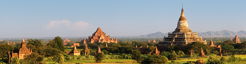 Panoramic view of ancient temples in Bagan, Myamar (Burma), Asia. 70MPix, XXXXL - this panoramic landscape is a very high resolution multi-frame composite and is suitable for large scale printing