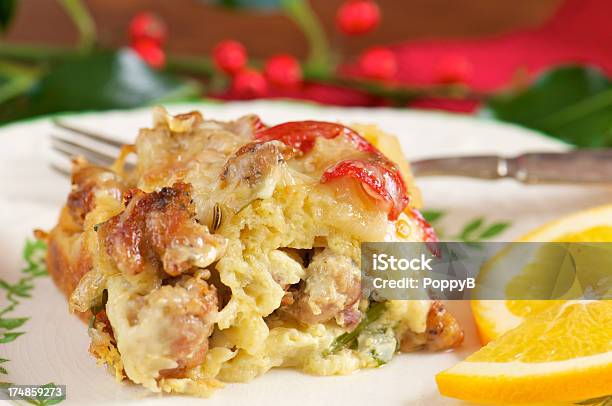 Serving Of Sausage Breakfast Casserole Stock Photo - Download Image Now - Breakfast, Casserole, Sausage