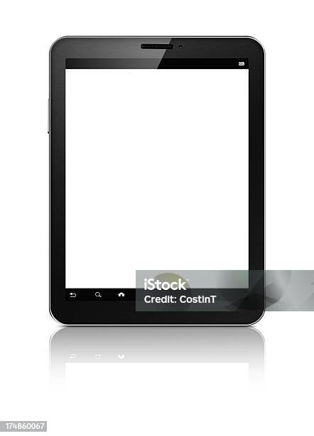 Tablet Computer On White With Clipping Path Stock Photo - Download Image Now - Accessibility, Black Color, Blank