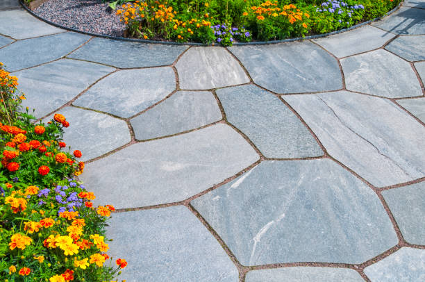 ogród tabliczki - patio stone footpath formal garden zdjęcia i obrazy z banku zdjęć