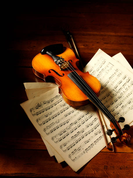istock Wooden Violin and Bow on Sheet Music 174860146