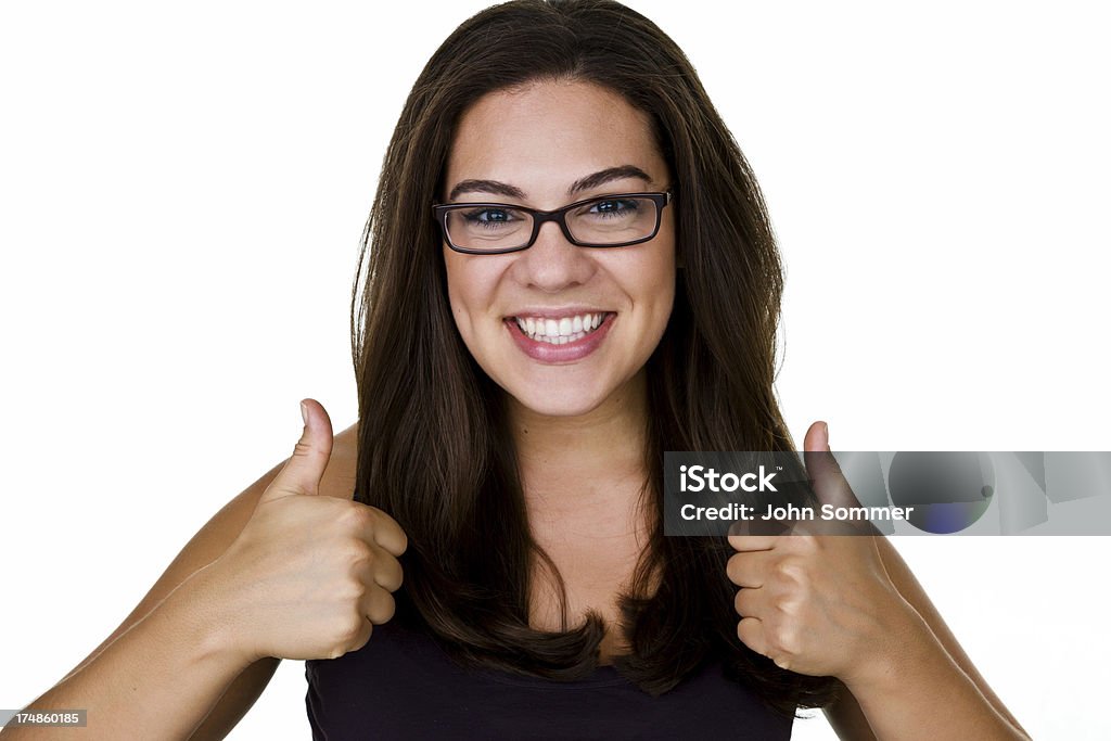 Mujer usando Gafas Gesticular pulgares arriba - Foto de stock de 20 a 29 años libre de derechos