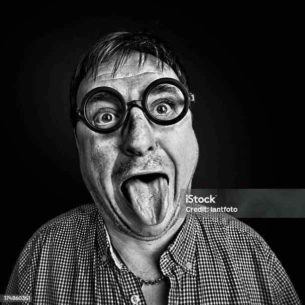 Foto de Crazy Homem Com Óculos e mais fotos de stock de Aberto - Aberto, Adulto, Assustador